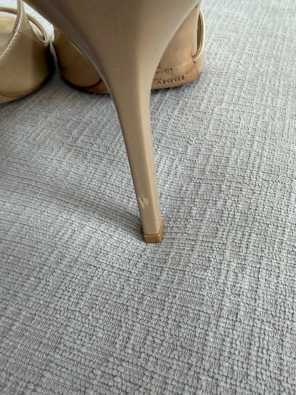 Jimmy Choo Lang Beige Patent Leather Ankle Strap Sandals size 38.5